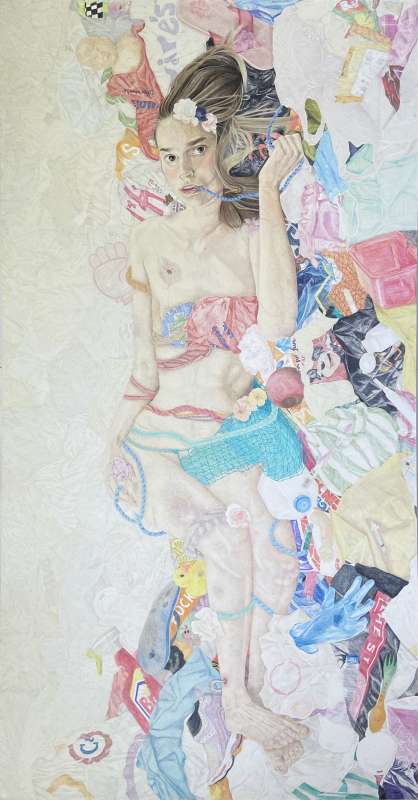 Émilie Magnan, Aurore, 2022, crayon de couleur sur papier tendu sur châssis,  105 x 200 cm, réalisé en Bachelier 3